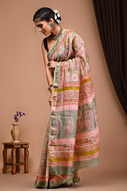 Natural Hand Blocks Prints Maheshwari Silk Sarees