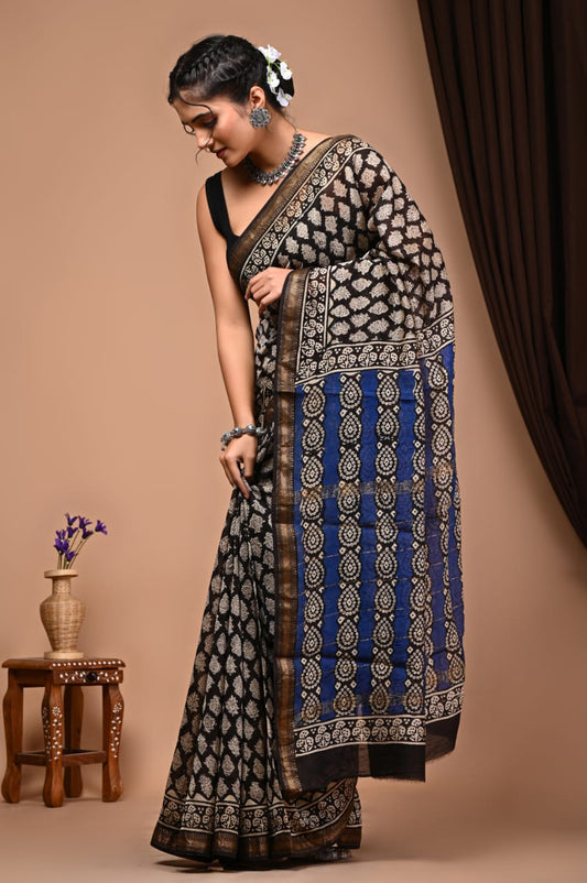 Natural Hand Blocks Prints Maheshwari Silk Sarees