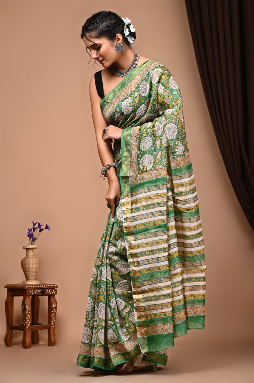 Natural Hand Blocks Prints Maheshwari Silk Sarees