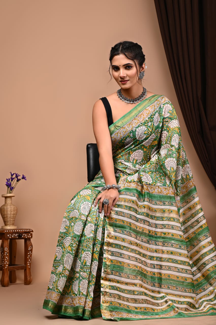 Natural Hand Blocks Prints Maheshwari Silk Sarees