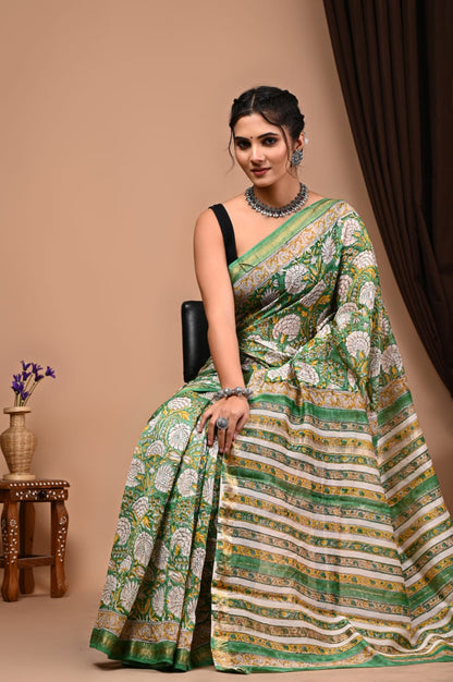 Natural Hand Blocks Prints Maheshwari Silk Sarees