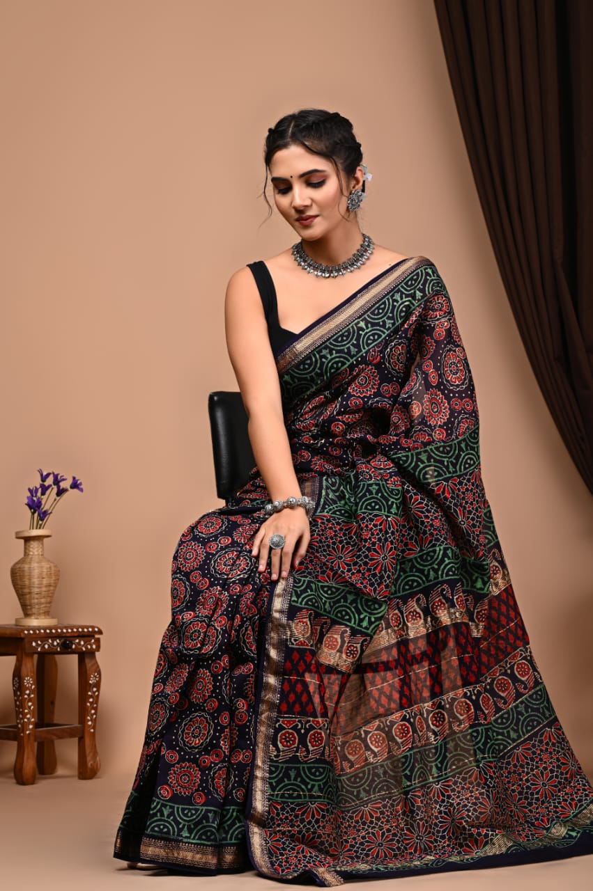Natural Hand Blocks Prints Maheshwari Silk Sarees