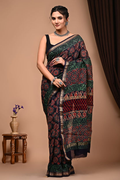 Natural Hand Blocks Prints Maheshwari Silk Sarees