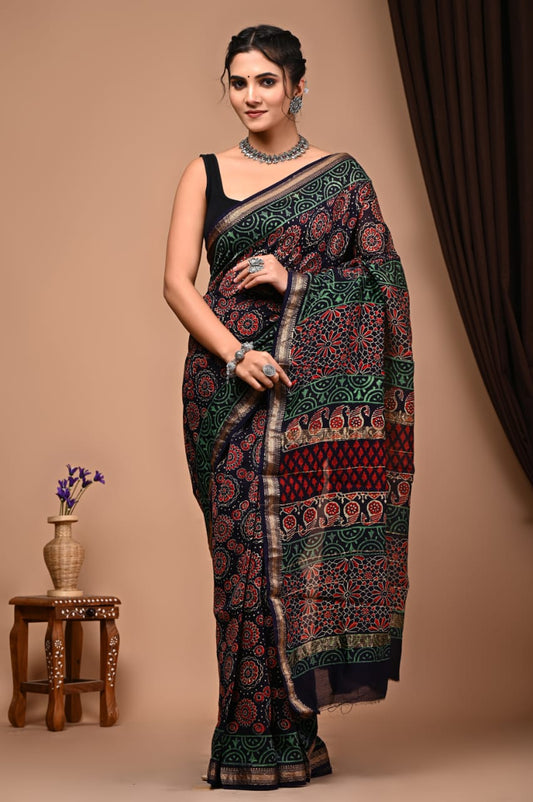 Natural Hand Blocks Prints Maheshwari Silk Sarees