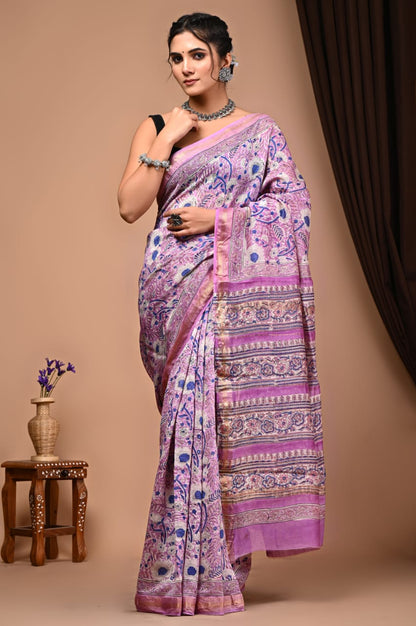 Natural Hand Blocks Prints Maheshwari Silk Sarees