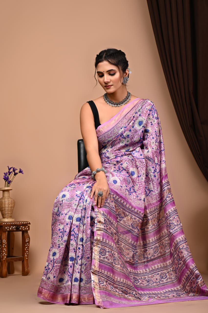 Natural Hand Blocks Prints Maheshwari Silk Sarees