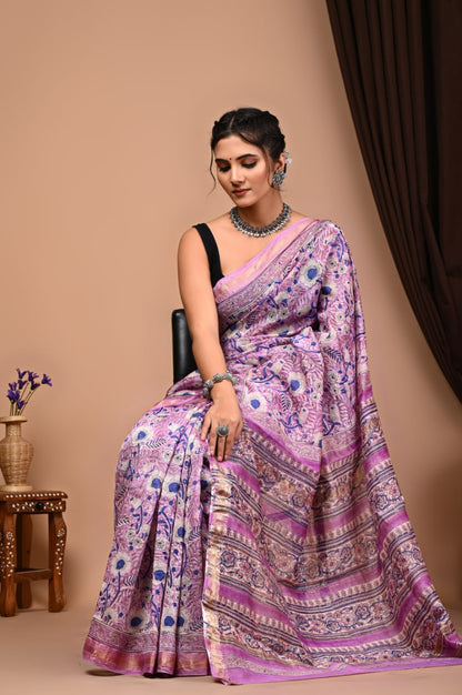 Natural Hand Blocks Prints Maheshwari Silk Sarees