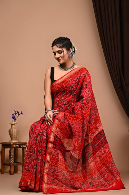 Natural Hand Blocks Prints Maheshwari Silk Sarees