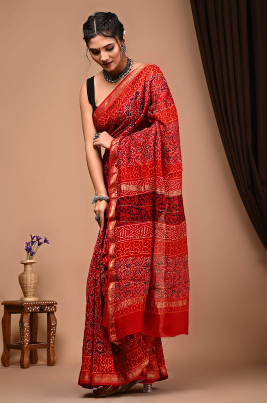 Natural Hand Blocks Prints Maheshwari Silk Sarees