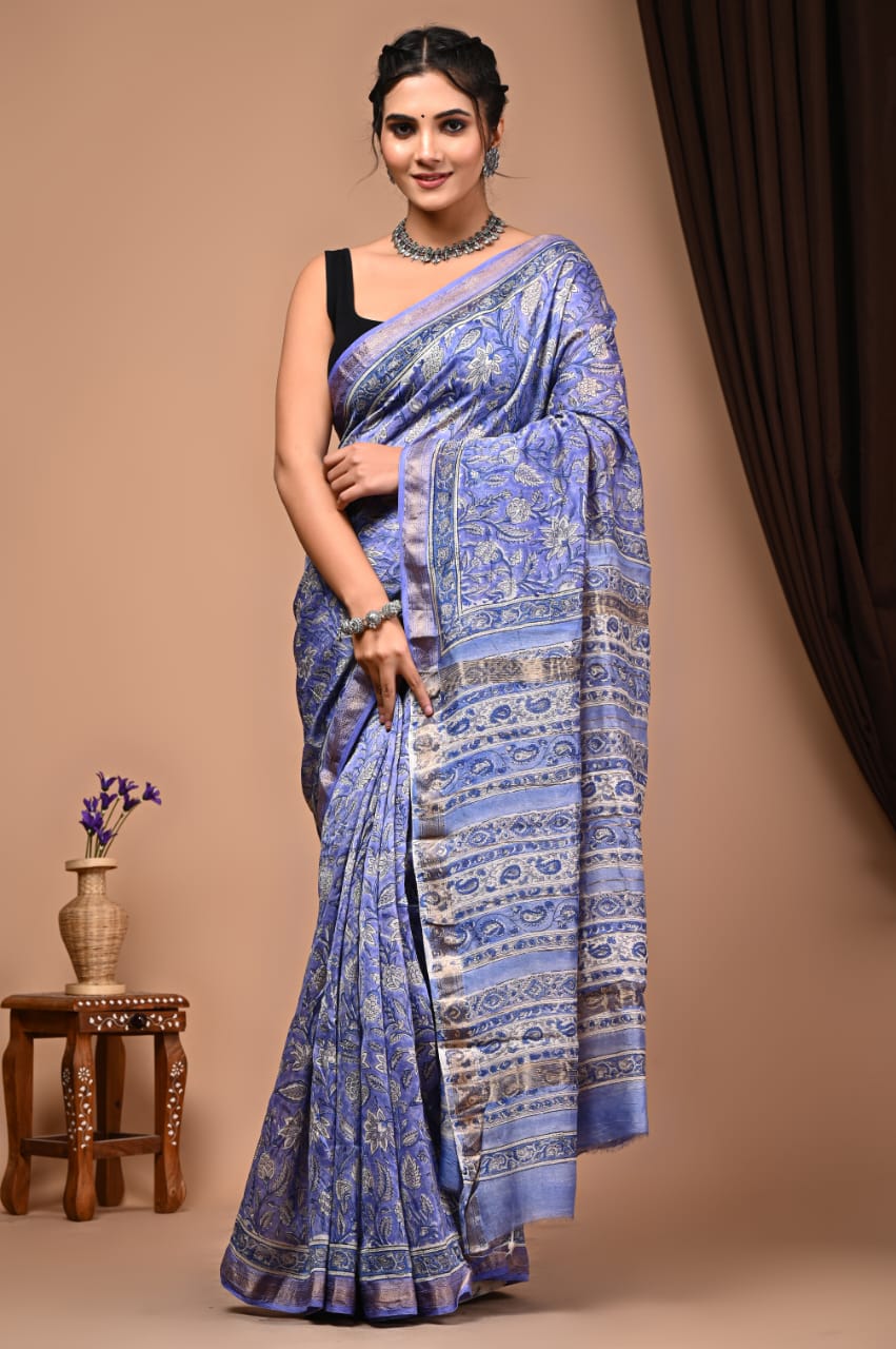 Natural Hand Blocks Prints Maheshwari Silk Sarees