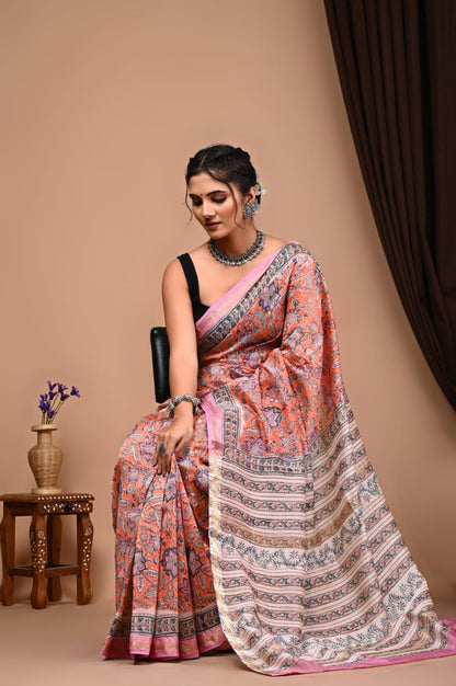 Natural Hand Blocks Prints Maheshwari Silk Sarees