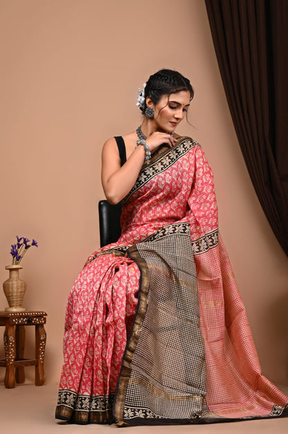 Natural Hand Blocks Prints Maheshwari Silk Sarees