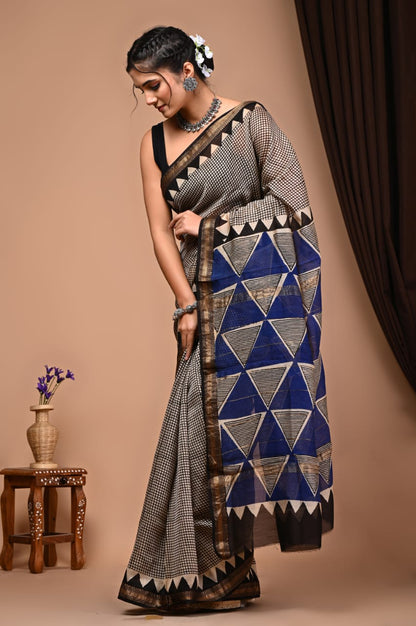 Natural Hand Blocks Prints Maheshwari Silk Sarees