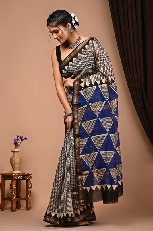 Natural Hand Blocks Prints Maheshwari Silk Sarees