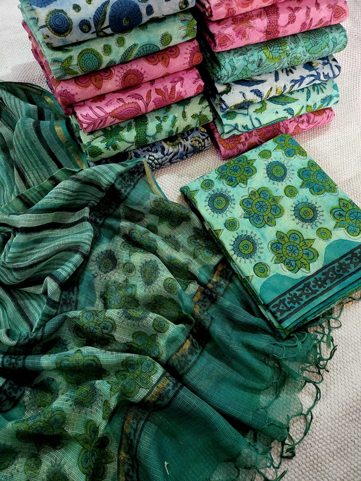 Vanaspati Ajrakh Print Kota Silk Suit sets