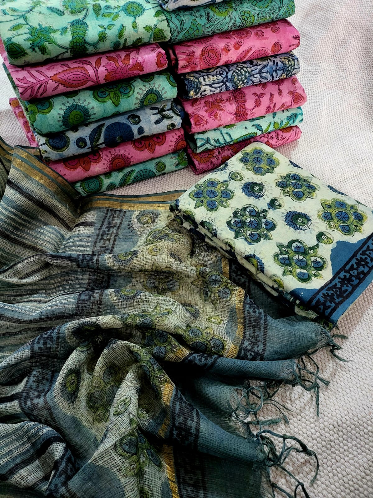 Vanaspati Ajrakh Print Kota Silk Suit sets