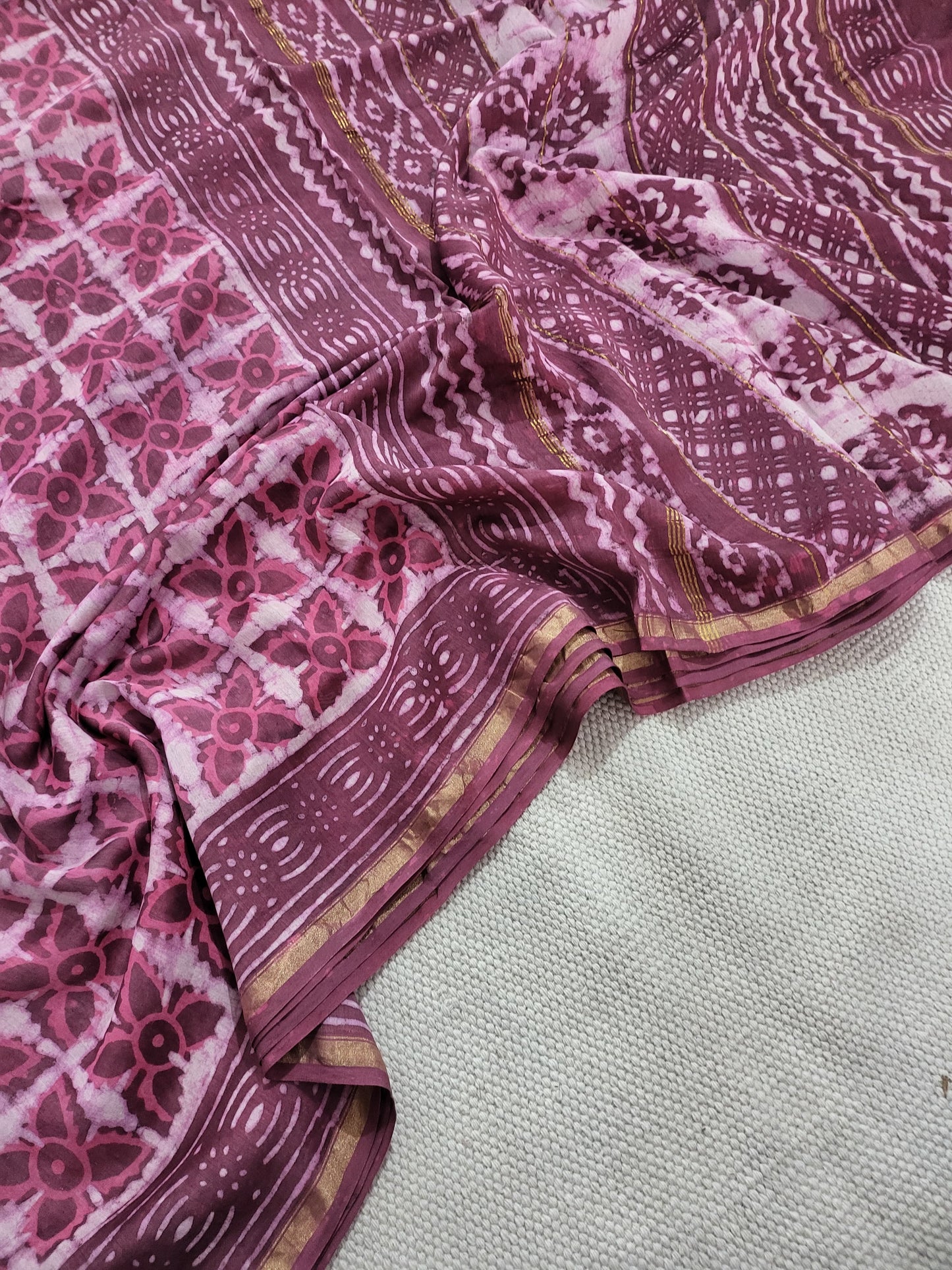 Dabu Bagru Handblock Prints Chanderi Silk Saree