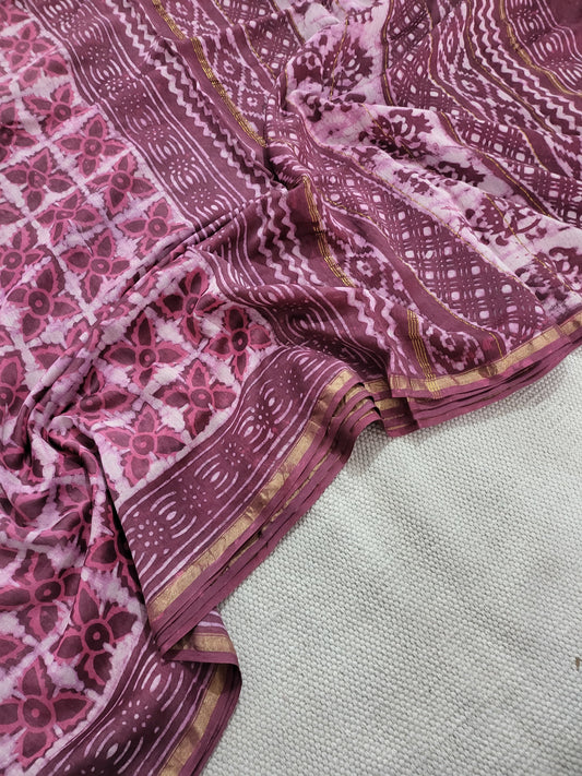 Dabu Bagru Handblock Prints Chanderi Silk Saree