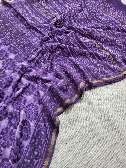 Dabu Bagru Handblock Prints Chanderi Silk Saree