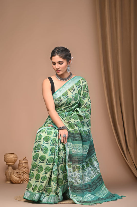 Vanaspati Ajrakh Prints Linen Saree