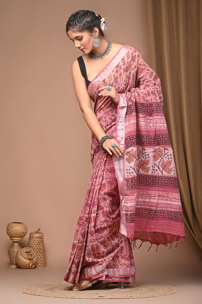 Vanaspati Ajrakh Prints Linen Saree