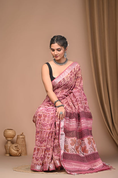 Vanaspati Ajrakh Prints Linen Saree