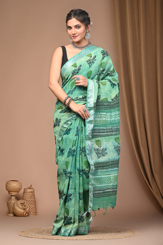 Vanaspati Ajrakh Prints Linen Saree