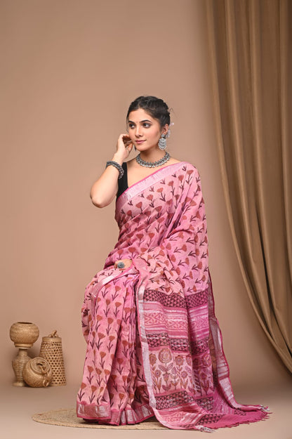 Vanaspati Ajrakh Prints Linen Saree