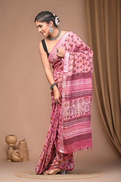 Vanaspati Ajrakh Prints Linen Saree