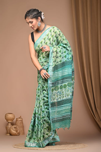 Vanaspati Ajrakh Prints Linen Saree