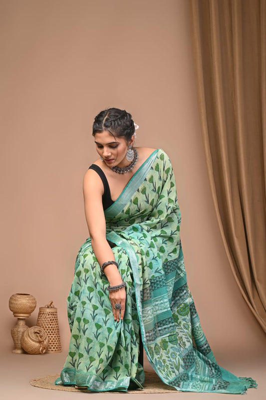 Vanaspati Ajrakh Prints Linen Saree