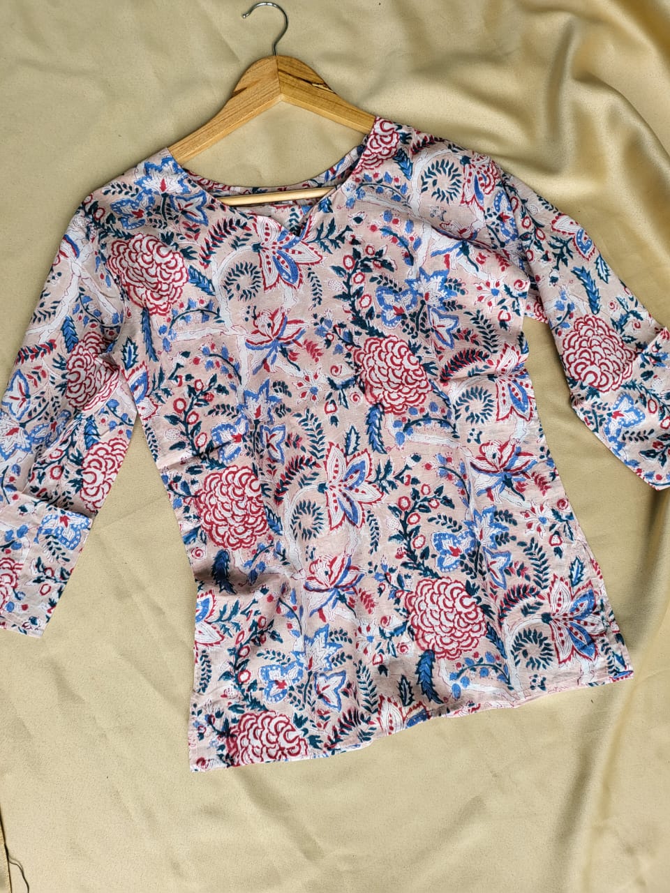 Kalamkari Hand Blocks Prints Short Top Kurti