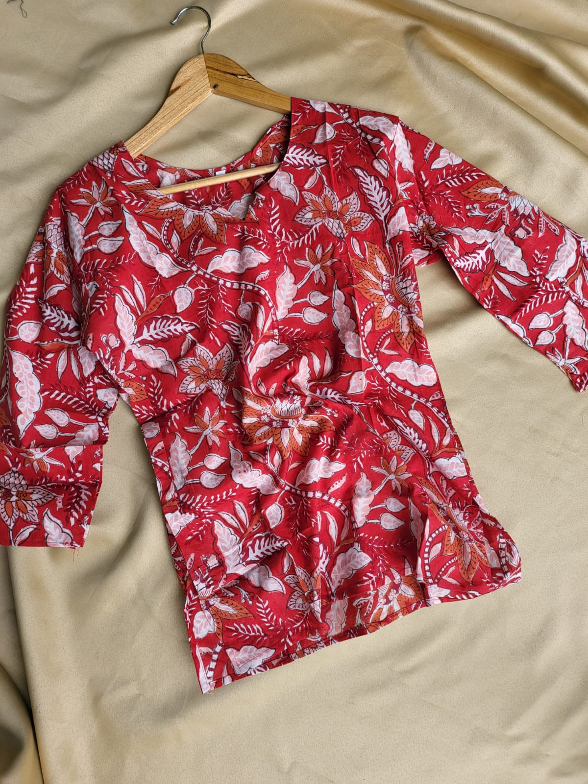 Kalamkari Hand Blocks Prints Short Top Kurti