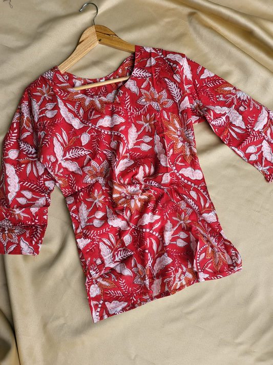 Kalamkari Hand Blocks Prints Short Top Kurti