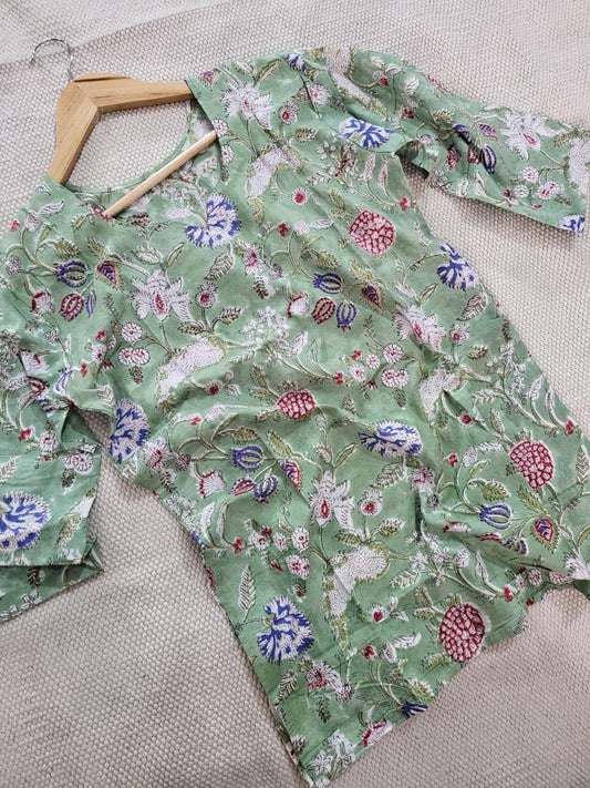 Kalamkari Hand Blocks Prints Short Top Kurti