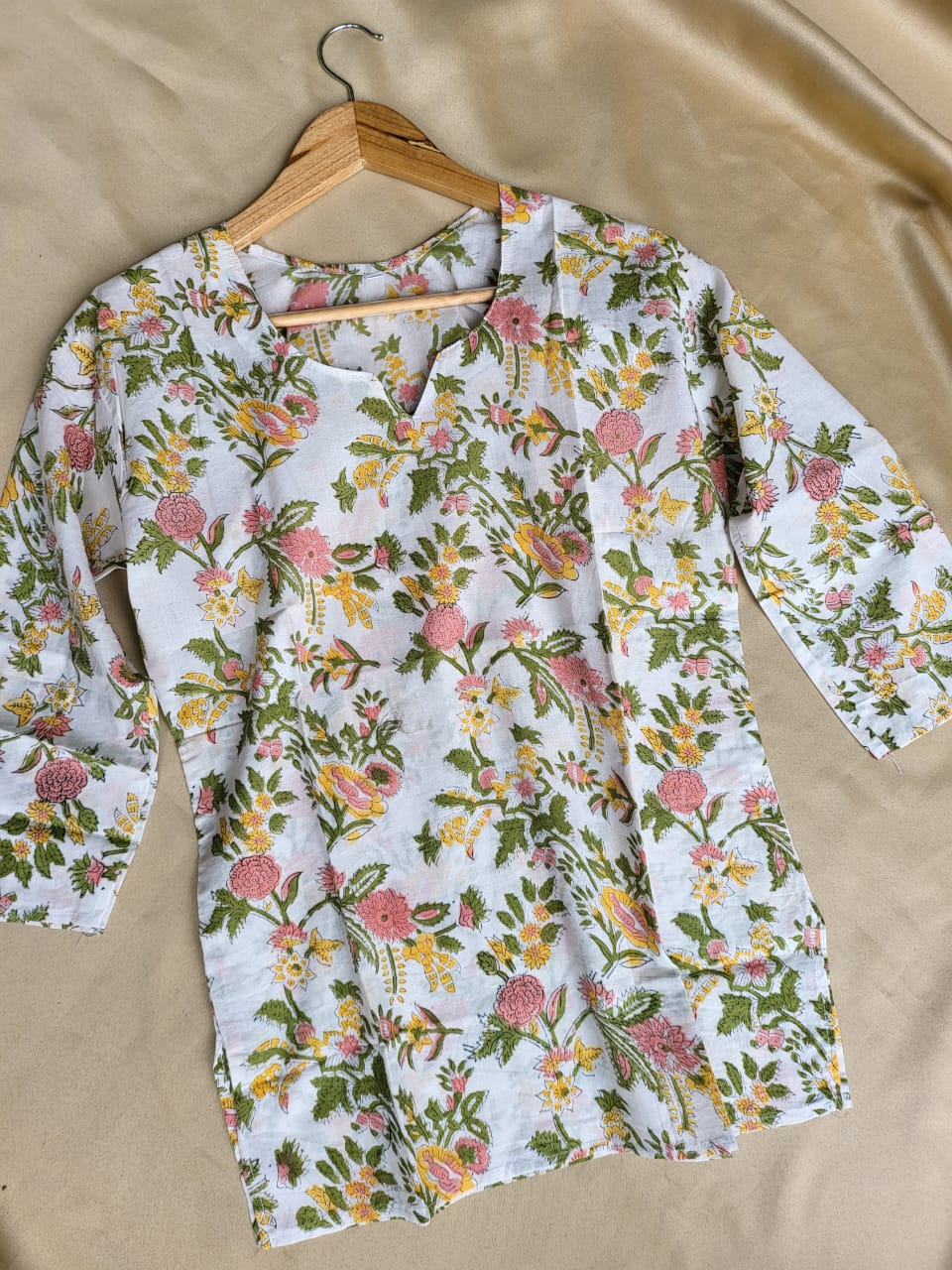 Kalamkari Hand Blocks Prints Short Top Kurti