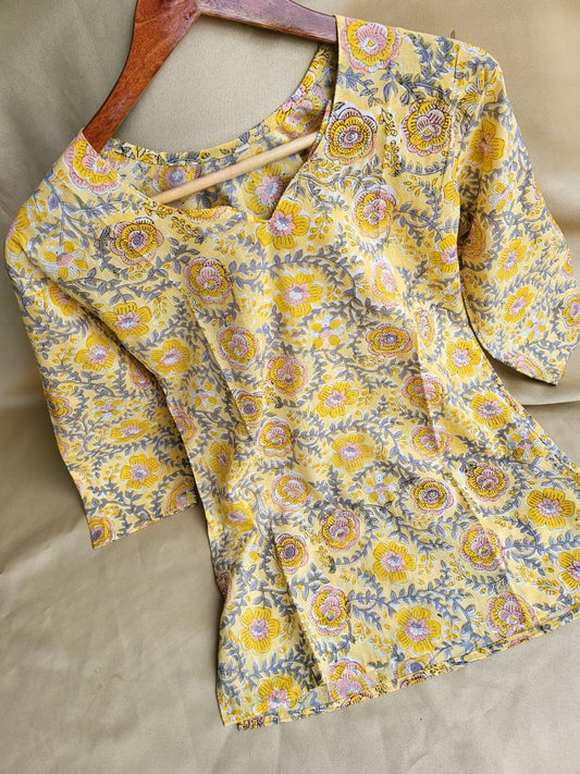 Kalamkari Hand Blocks Prints Short Top Kurti