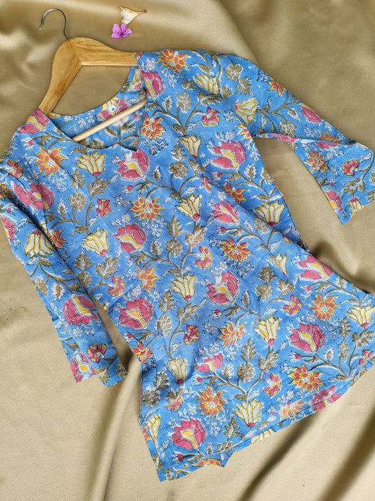 Kalamkari Hand Blocks Prints Short Top Kurti