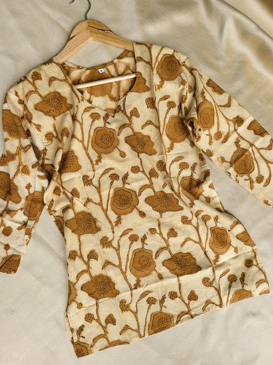 Indigo Kalamkari Hand Blocks Prints Short Top Kurti