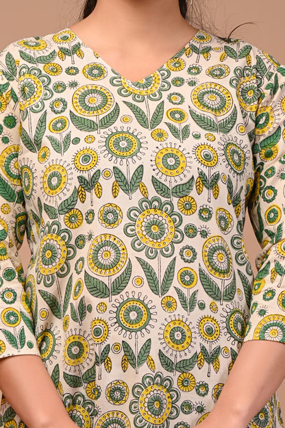 Hand Blocks Floral Printed MIDI Dress