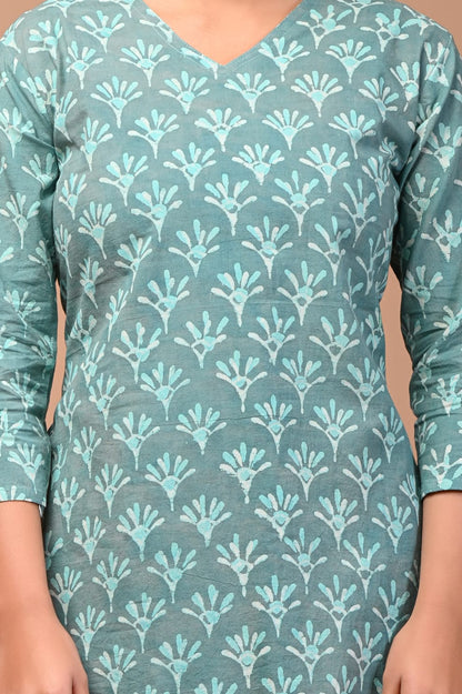 Hand Blocks Floral Printed MIDI Dress