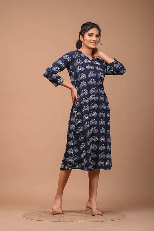 Hand Blocks Floral Printed MIDI Dress
