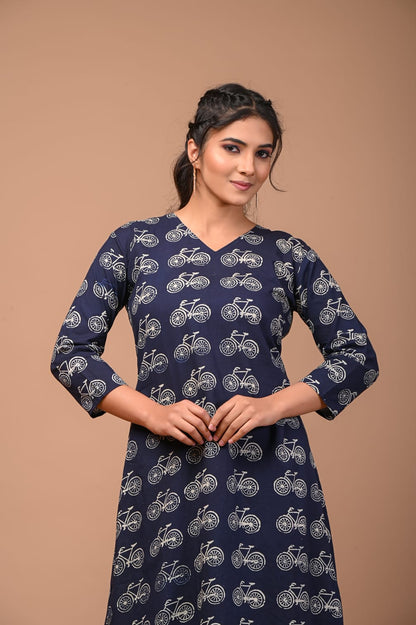 Hand Blocks Floral Printed MIDI Dress