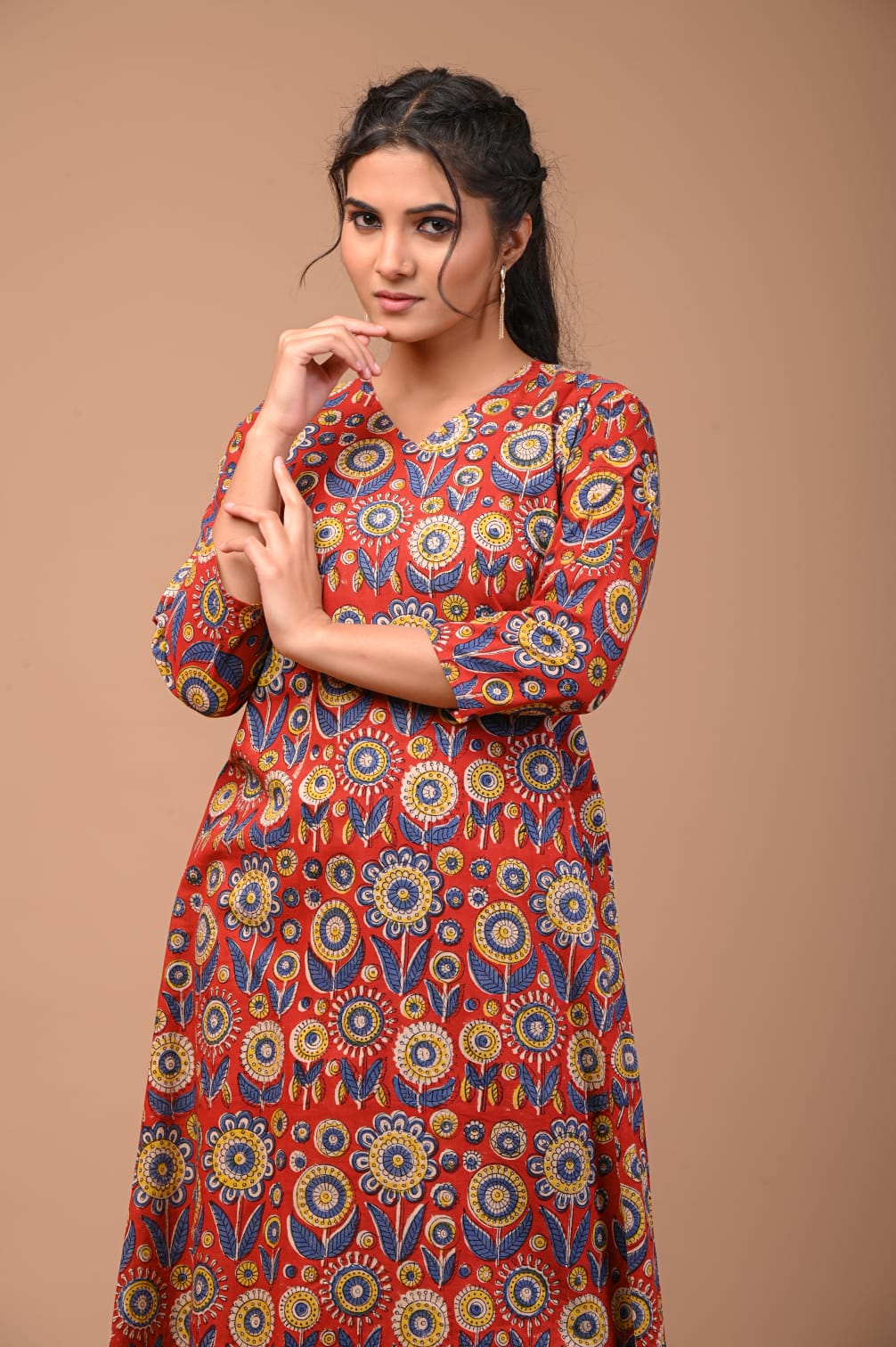 Hand Blocks Floral Printed MIDI Dress.