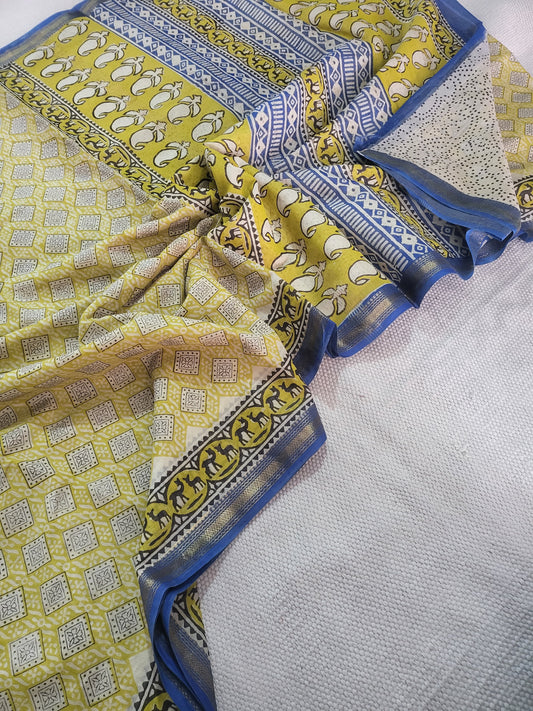 Natural Hand Blocks Prints Maheshwari Silk Sarees