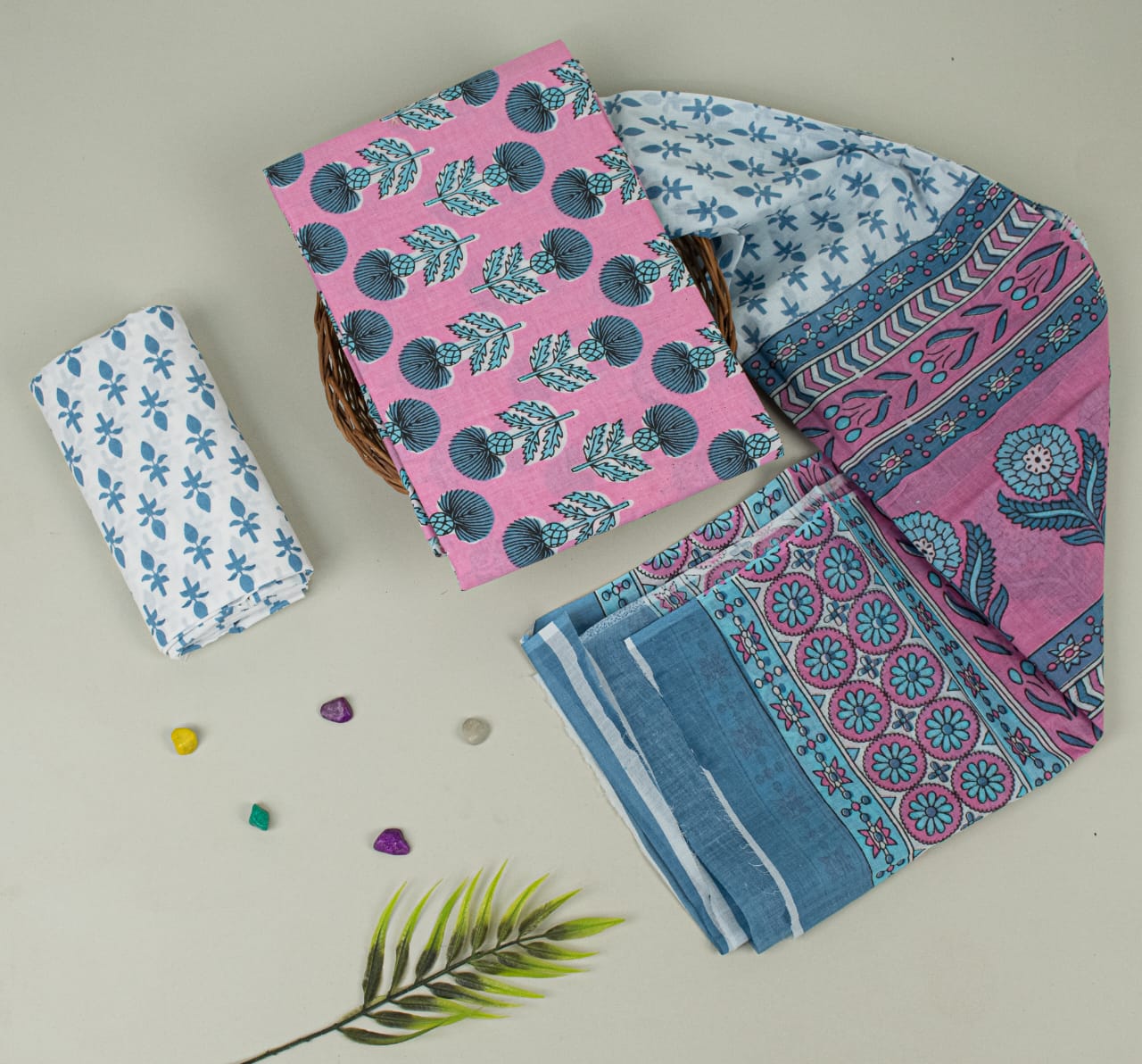 Natural Hand Blocks Printed Cotton Mulmul Suit Set