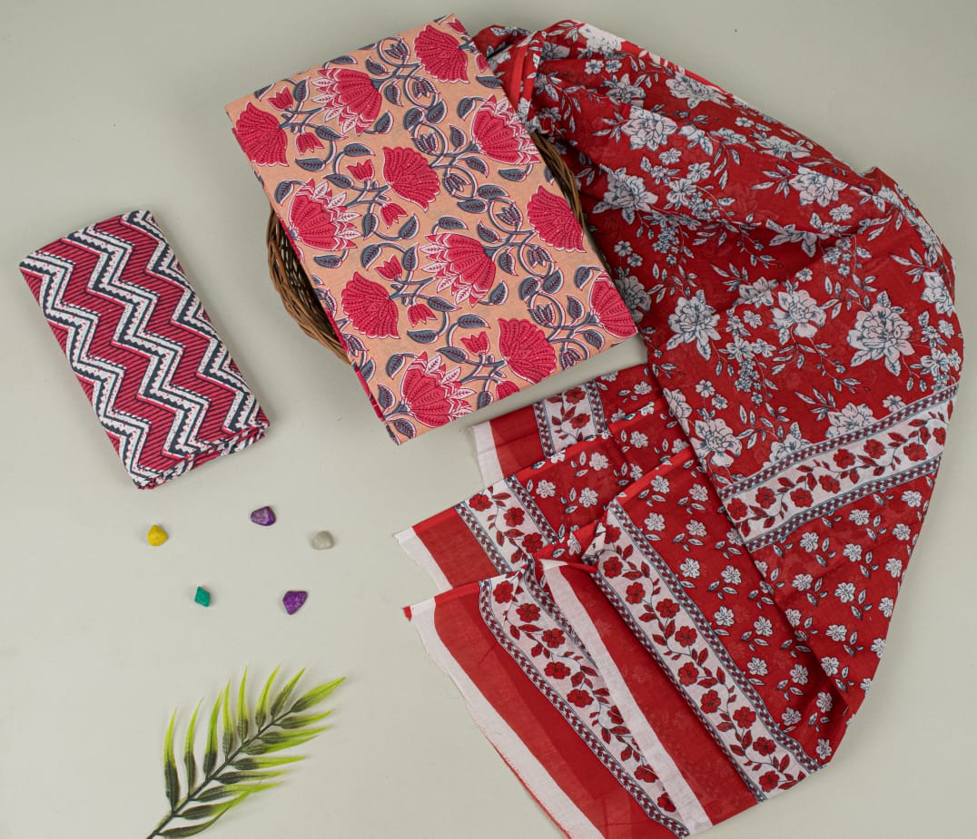 Natural Hand Blocks Printed Cotton Mulmul Suit Set