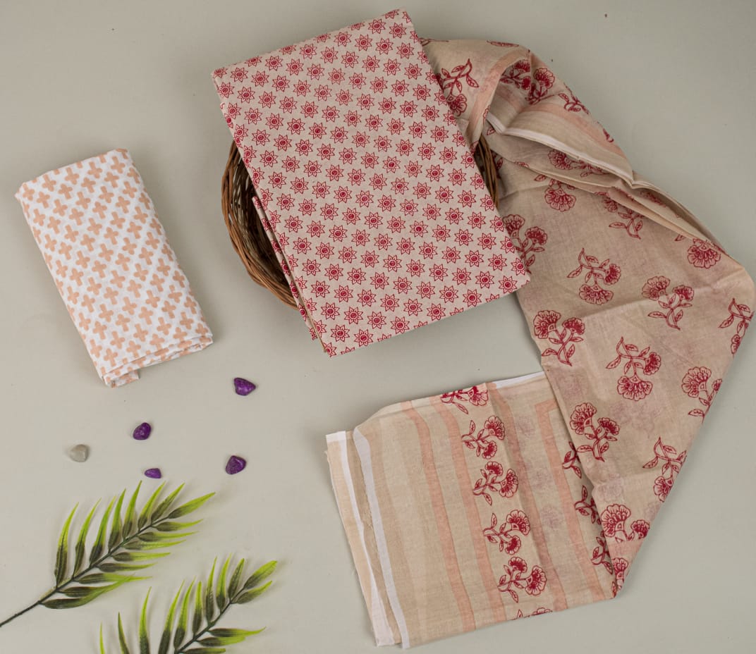 Natural Hand Blocks Printed Cotton Mulmul Suit Set