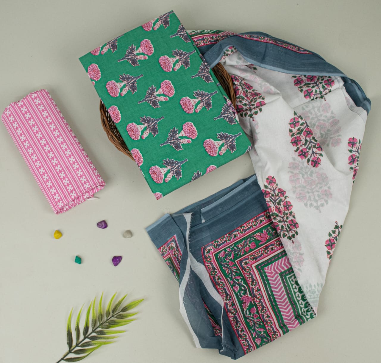 Natural Hand Blocks Printed Cotton Mulmul Suit Set