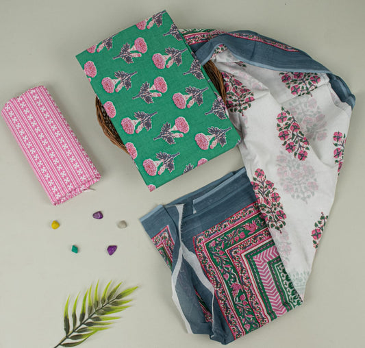 Natural Hand Blocks Printed Cotton Mulmul Suit Set